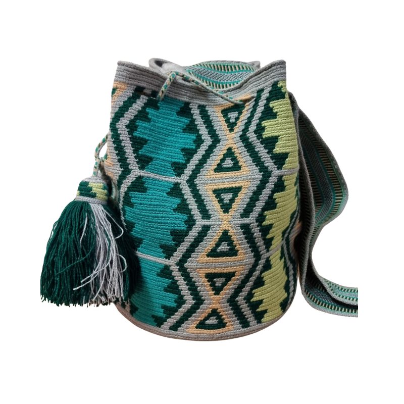 Borsa a traccola Wayuu _Fattta interamente a mano in Colombia-, misure diametro 22 cm alta 28 cm