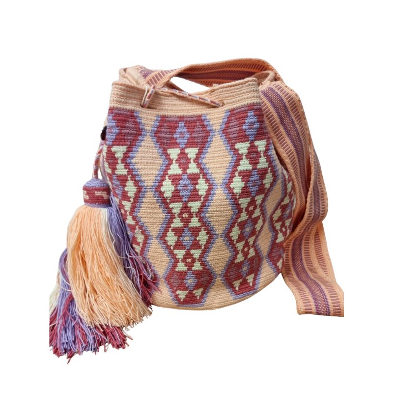Borsa a traccola Wayuu _Fattta interamente a mano in Colombia-, misure diametro 22 cm alta 28 cm